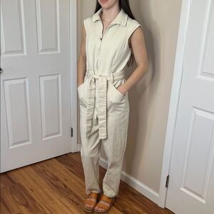 Skies Are Blue Sleeveless Beige Jumpsuit